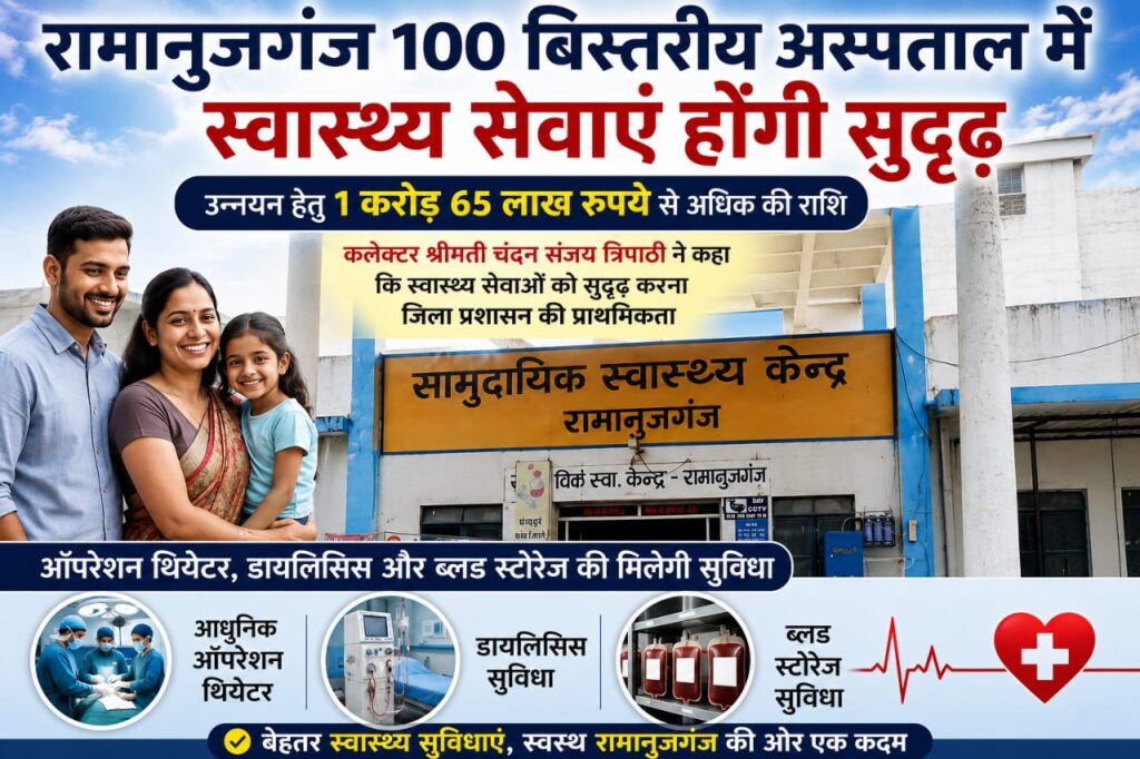 रामानुजगंज 100 बिस्तरीय अस्पताल में स्वास्थ्य सेवाएं होंगी सुदृढ़ , उन्नयन हेतु 1 करोड़ 65 लाख रूपये से अधिक की राशि