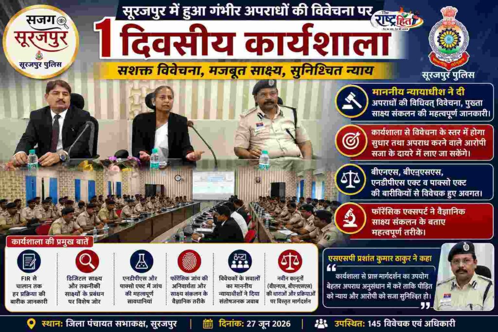 छत्तीसगढ़ : सूरजपुर पुलिस को मिला ‘सजा दिलाने’ का नया मंत्र! अब अपराधियों की खैर नहीं, एक चूक और आरोपी बरी! अब पुलिस को सिखाया गया हर सबूत का महत्व…