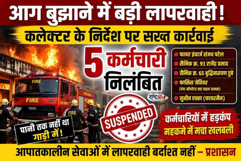 जब कलेक्टर का पारा चढ़ा, तो कांप उठा पूरा महकमा! आग की घटना के बाद हुआ बड़ा खुलासा, कलेक्टर के एक्शन से मचा हड़कंप, 5 कर्मचारियों पर तत्काल निलंबन की कार्रवाई..