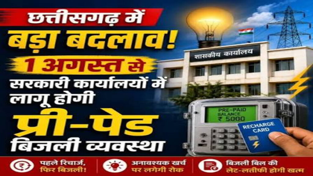 CG New Rule : 1 अगस्त से बदलेगा नियम’ सभी सरकारी विभागों के लिए प्री-पेड बिजली बिल व्यवस्था लागू