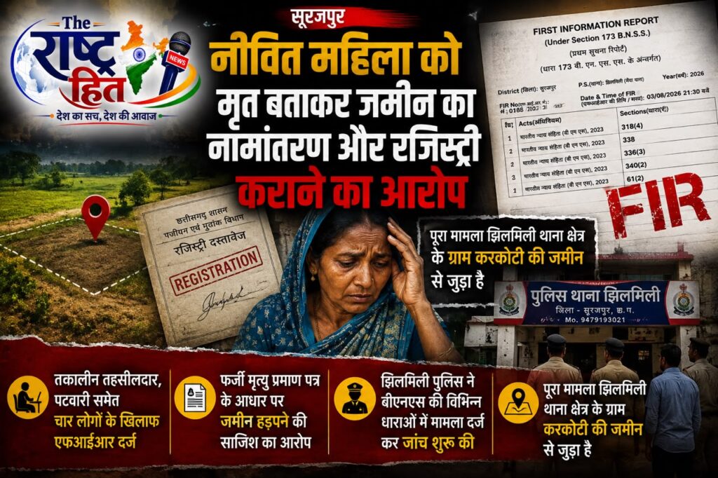जीवित महिला को मृत बताकर जमीन का नामांतरण और रजिस्ट्री का आरोप, तत्कालीन तहसीलदार, पटवारी समेत चार लोगों पर एफआईआर