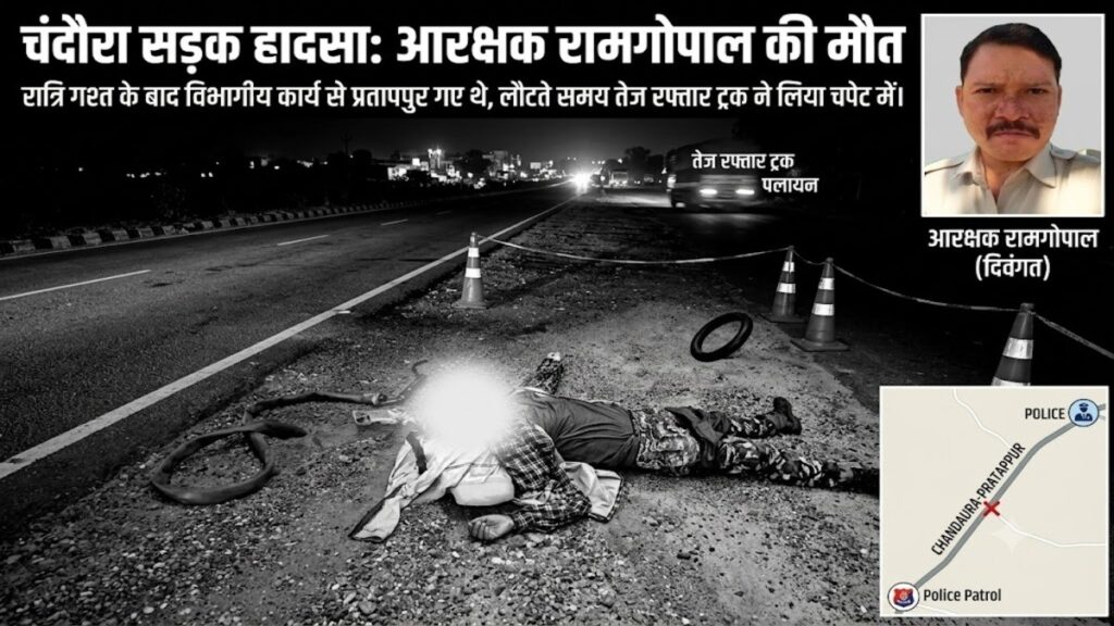 चंदौरा सड़क हादसे में आरक्षक रामगोपाल की मौत,रात्रि गश्त के बाद विभागीय कार्य से प्रतापपुर गए थे, लौटते समय तेज रफ्तार ट्रक ने लिया चपेट में