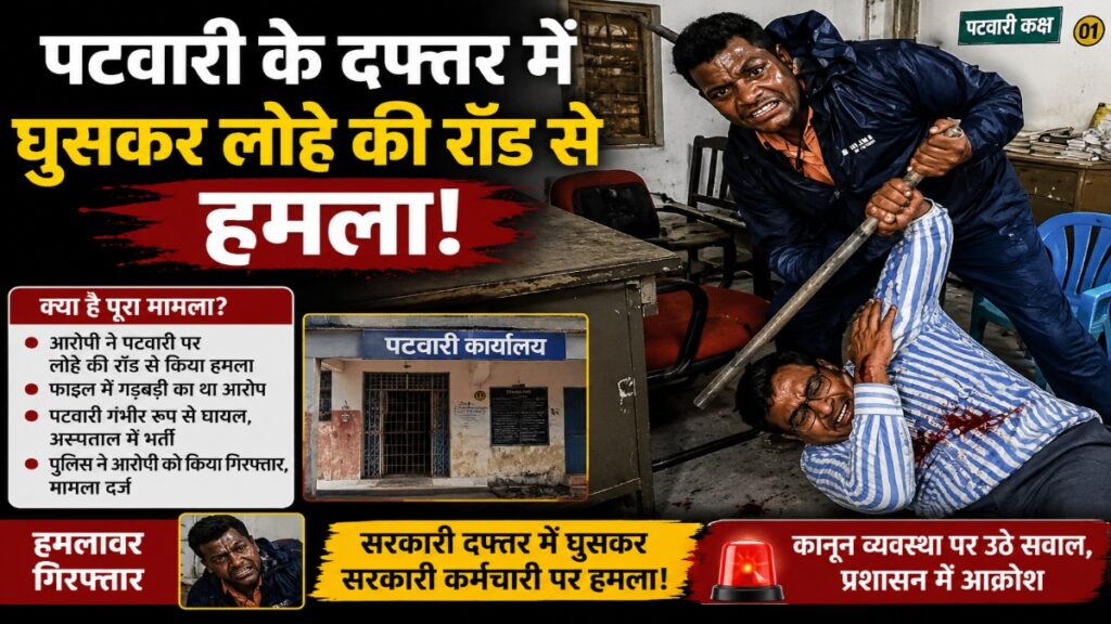 CG NEWS : पटवारी पर ऑफिस में जानलेवा हमला’ लोहे की रॉड से सिर पर वार, घटना का वीडियो सामने आया