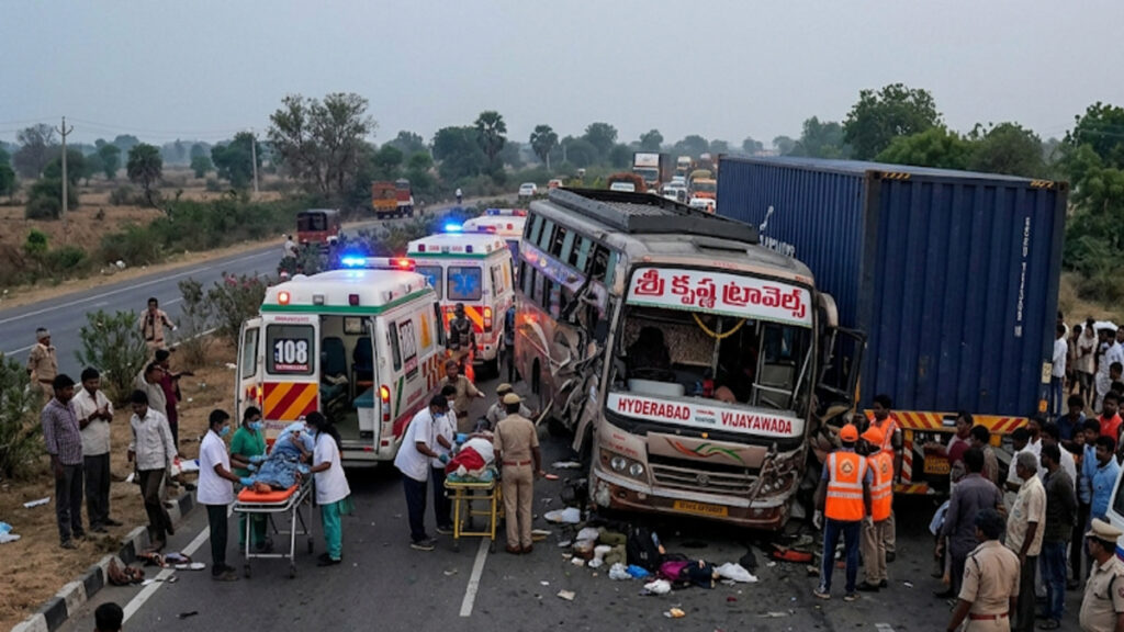 Telangana Bus Accident: हैदराबाद से विजयवाड़ा जा रही बस की ट्रक से भिड़ंत, 6 यात्रियों की मौत’ 43 थे सवार